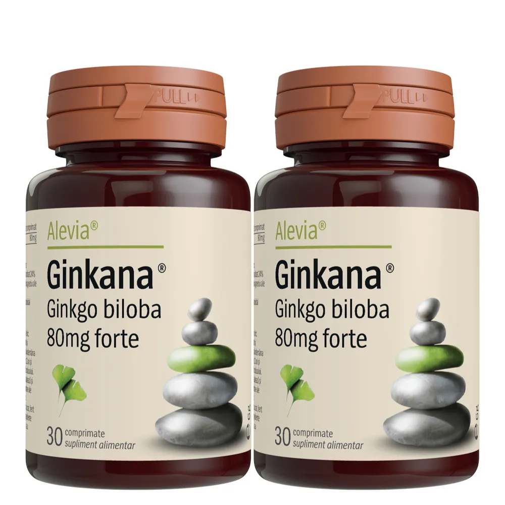 Ginkana Ginkgo Biloba Forte 80 mg, 2 x 30 comprimate - Alevia