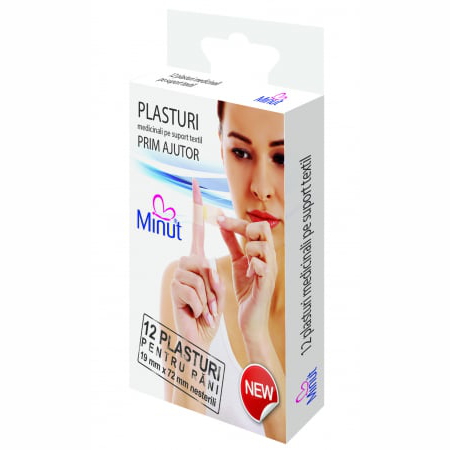 Plasturi nesterili pentru rani, 19 mm x 72 mm x 12 buc - Minut