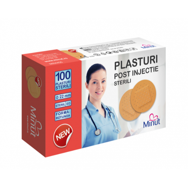 Plasturi rotunzi post-injectii 22mm, 100 bucati - Minut