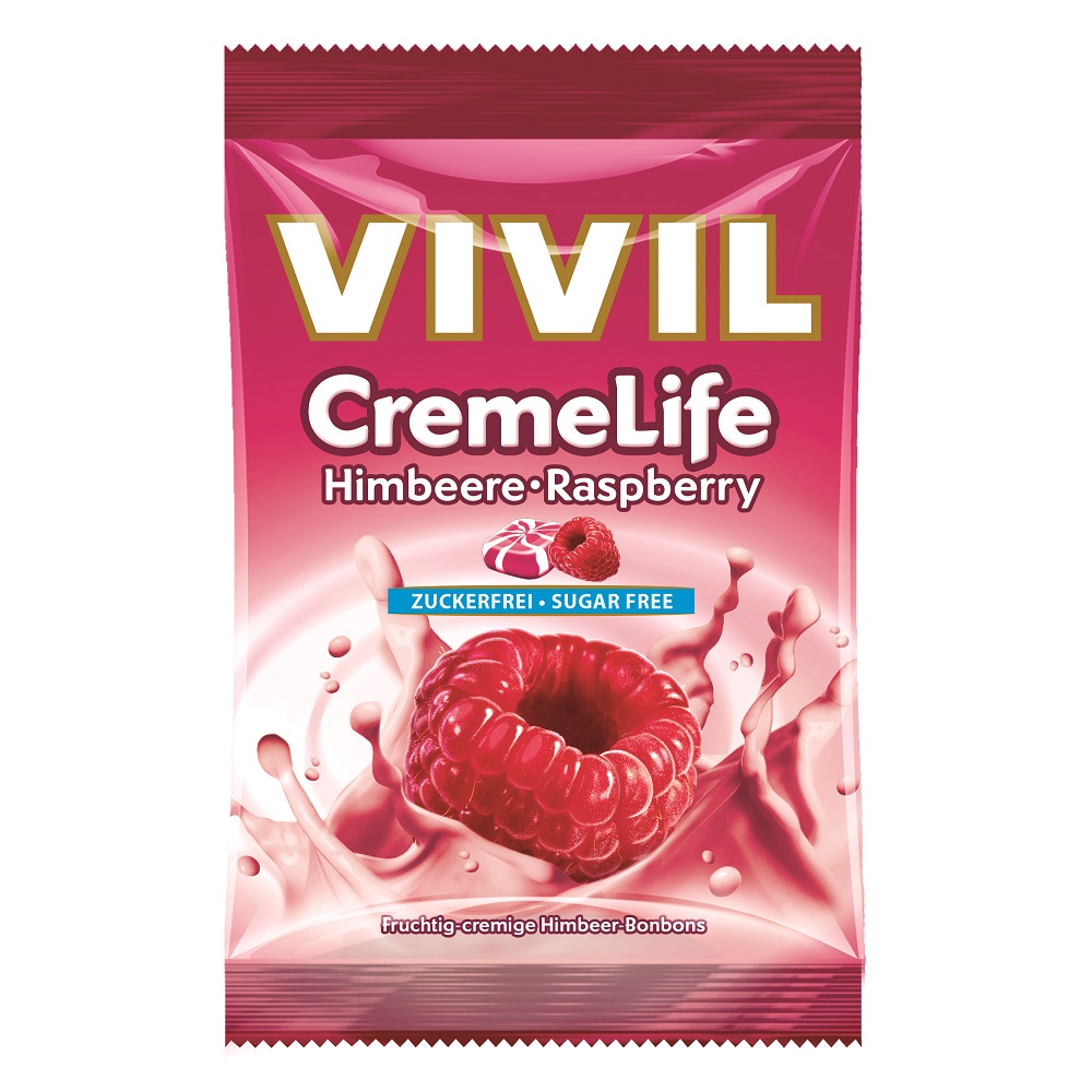 Bomboane Creme Life clasic zmeura fara zahar, 110 g - Vivil