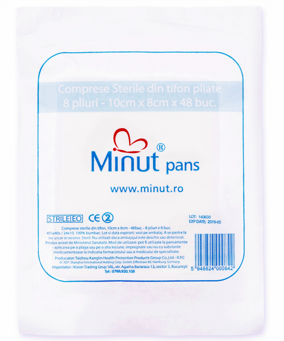 Comprese Sterile Pliate, 10 x 8 cm, 48 bucati - Minut