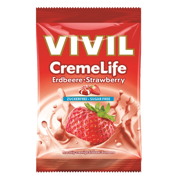 Bomboane fara zahar Creme Life gust Capsuni, 60 g - Vivil