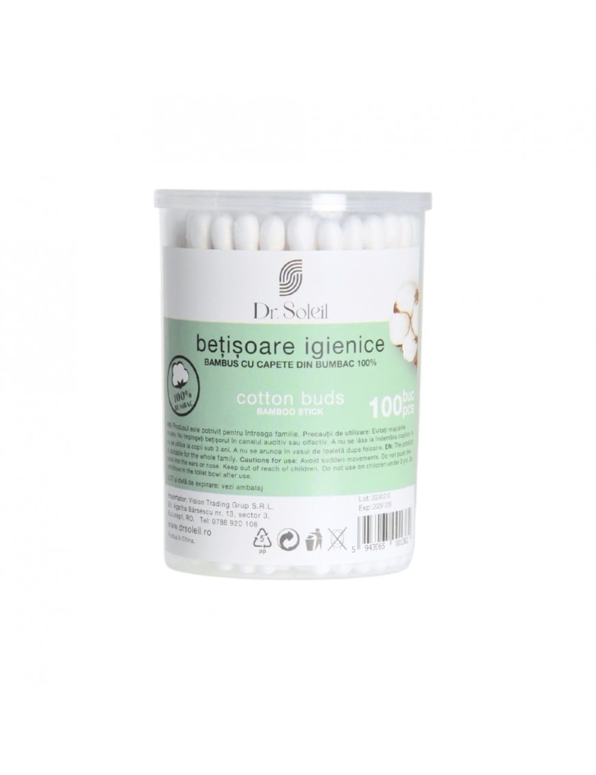 Bețișoare igienice bambus, 100 bucati - Dr. Soleil