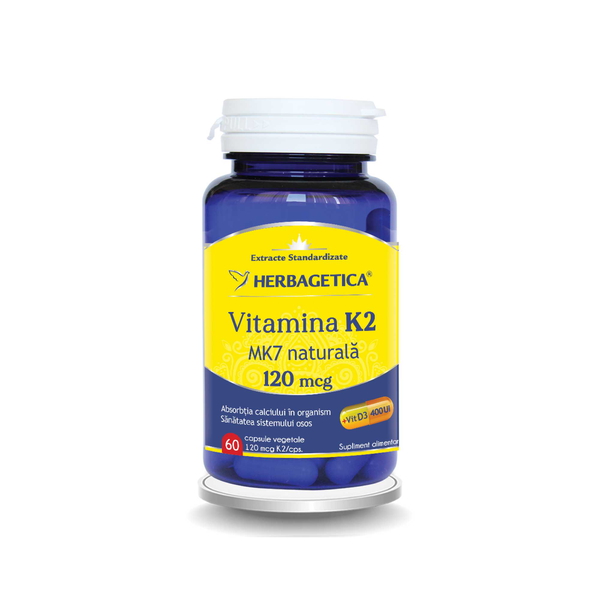 Vitamina K2 MK7 Naturala 120 mcg, 60 capsule vegetale - Herbagetica