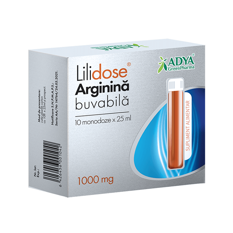 Lilidose Arginina buvabila 1 g portocala, 25 ml x 10 monodoze - Adya