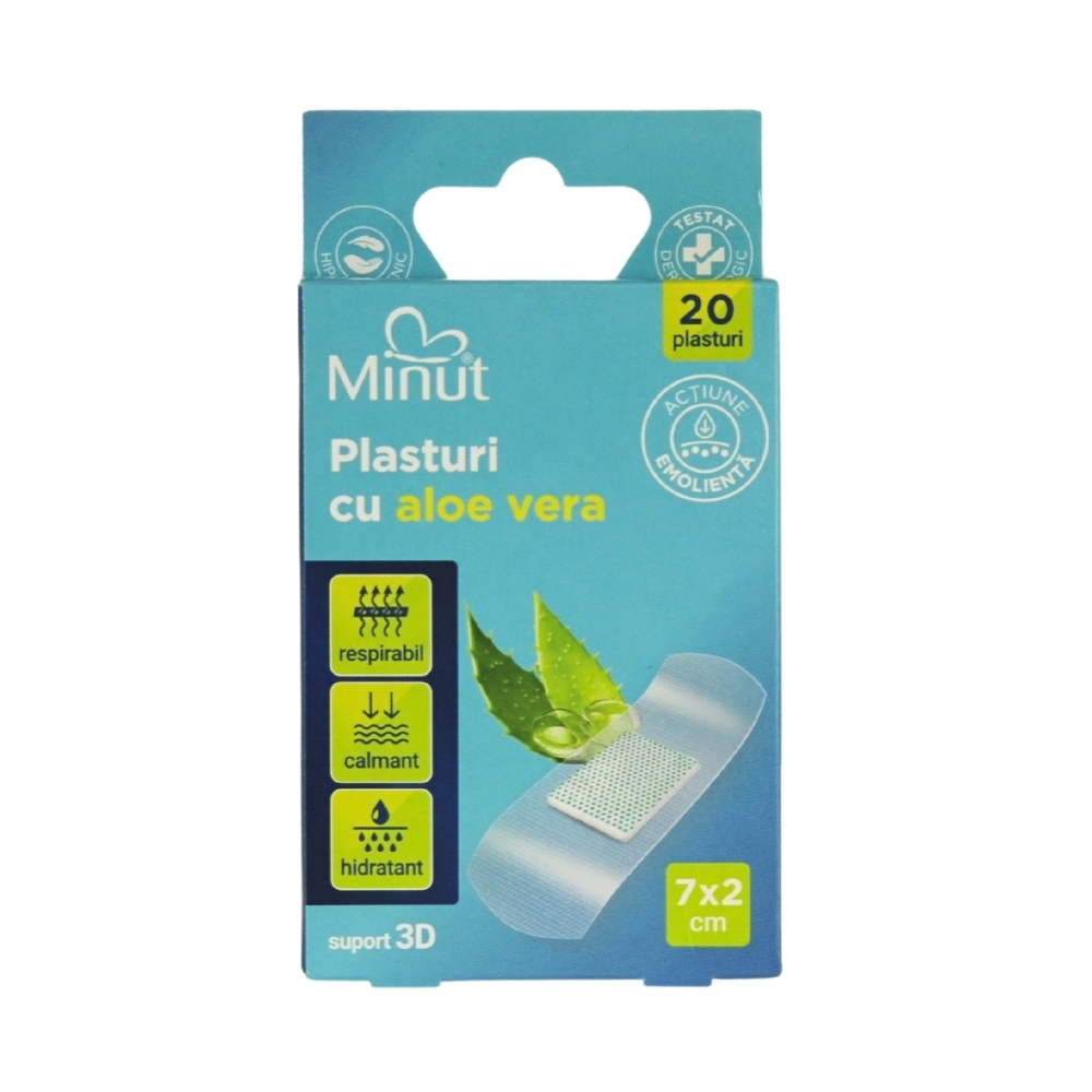 Plasturi cu aloe vera, 2 x 7 cm, 20 bucati - Minut