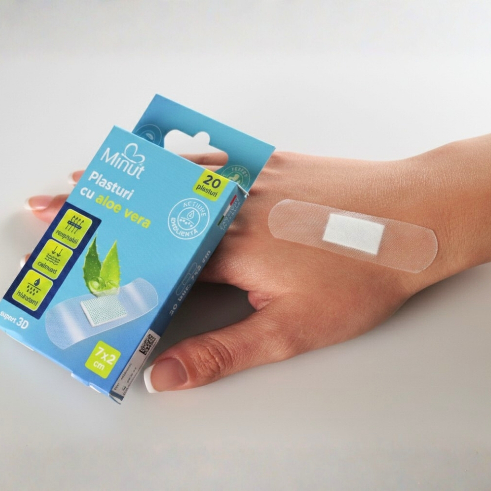 Plasturi cu aloe vera, 2 x 7 cm, 20 bucati - Minut